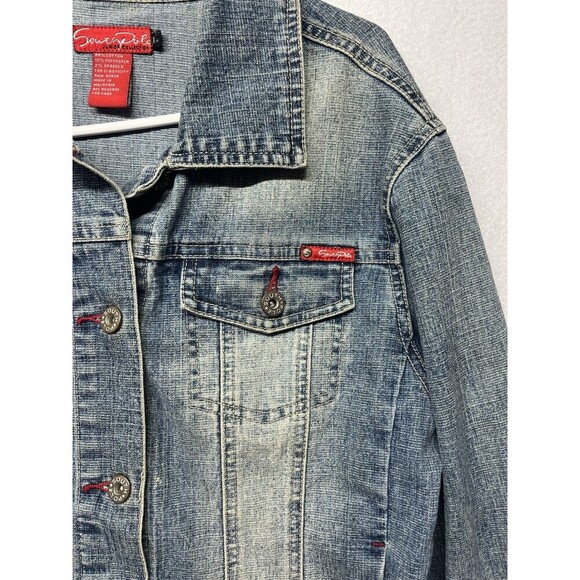 Southpole Junior Collection Jean Jacket Sz Large Women’s juniors Distressed Y2K - Picture 3 of 5